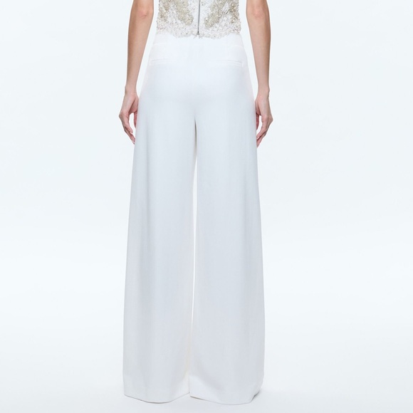 Alice + Olivia off white wide leg pants stretch high rise full length pockets - Picture 2 of 13